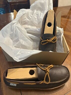 L.L. Bean Dark Brown Leather Moccasin Loafers with Tan Laces
